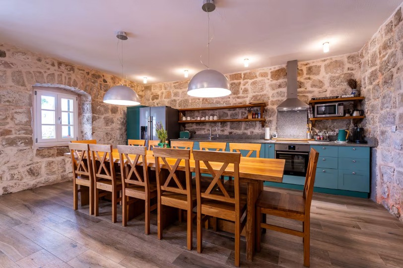 Croatian villa stone-walled dining room