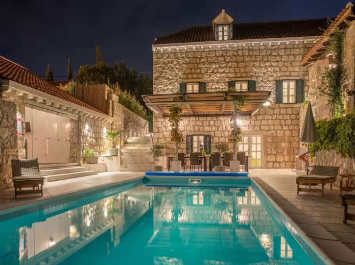 Croatian villa pool at night